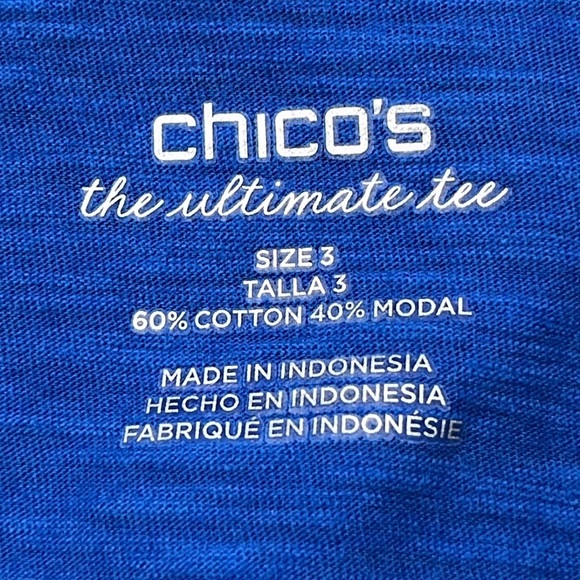 CHICO'S Set of 2 V-Neck 3/4 SLV Cotton Black and Bright Blue Pullover Tops SZ XL - Picture 10 of 16